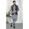 Men Grey Art Banarasi Silk Kurta Pajama Set Plus Size - 217497