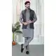 Men Grey Art Banarasi Silk Kurta Pajama Set - 217497