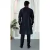 Men Black Kurta Pajama Set in Art Banarasi Silk Plus Size - 217498
