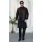 Black Men Kurta Pajama in Art Banarasi Silk - 217498