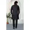 Men Black Art Banarasi Silk Kurta Pajama Plus Size - 217500