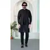 Men Black Art Banarasi Silk Kurta Pajama Plus Size - 217500