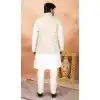 Cream Art Banarasi Silk Men Kurta Pajama Plus Size - 217501