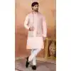 Men Pink Kurta Pajama in Art Banarasi Silk Plus Size - 217502