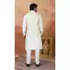 Off White Art Banarasi Silk Men Kurta Pajama Plus Size - 217503