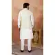 Off White Art Banarasi Silk Kurta Pajama for Men - 217503