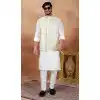 Off White Art Banarasi Silk Men Kurta Pajama Plus Size - 217503