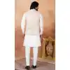 Men Off White Art Banarasi Silk Kurta Pajama Set Plus Size - 217504