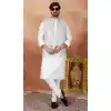 Off White Men Kurta Pajama in Art Banarasi Silk Plus Size - 217505