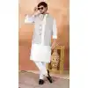 Art Banarasi Silk Off White Men Kurta Pajama Plus Size - 217507