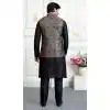 Black Kurta Pajama for Men in Art Banarasi Silk Plus Size - 217509