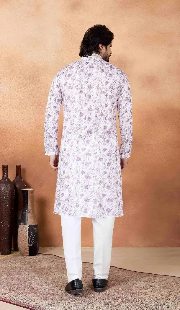 Purple Digital Print Men Kurta Pajama in Art Silk - 217545