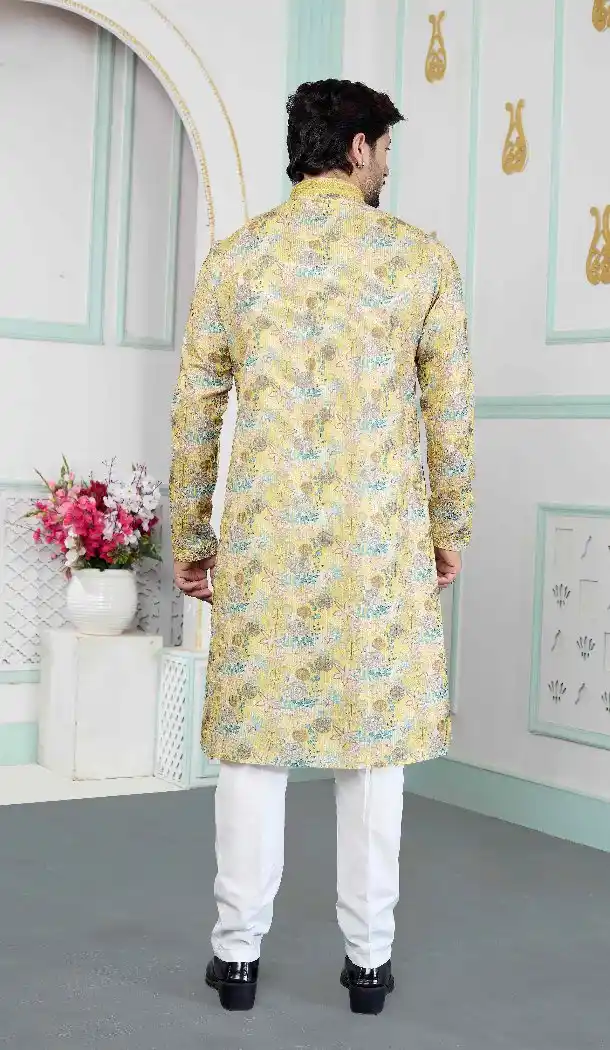 Yellow Art Silk Festive Kurta Pajama for Men - 217546