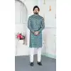 Shop Green Print Work Men Kurta Pajama Plus Size - 217547