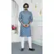 Blue Men Kurta Pajama with Art Silk Digital Print - 217548