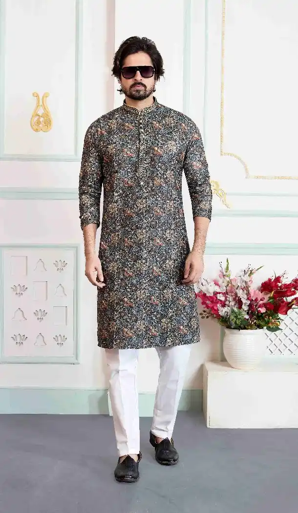 Festive Green Men Kurta Pajama in Art Silk - 217550