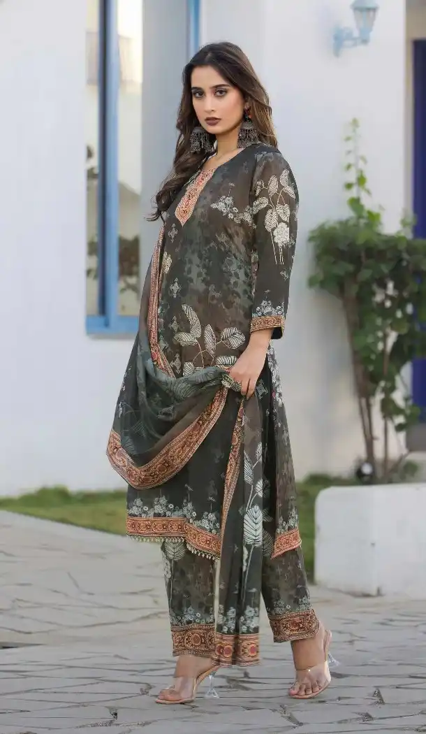 Grey Chinon Party Wear Salwar Suit for Women - 217608