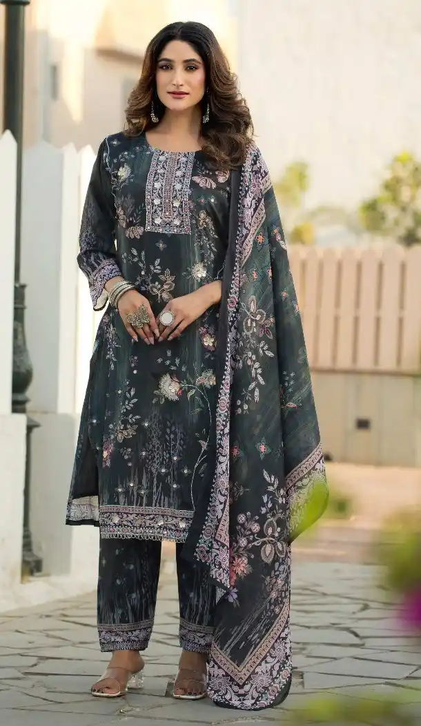 Black Chinon Handwork Salwar Suit for Women - 217609