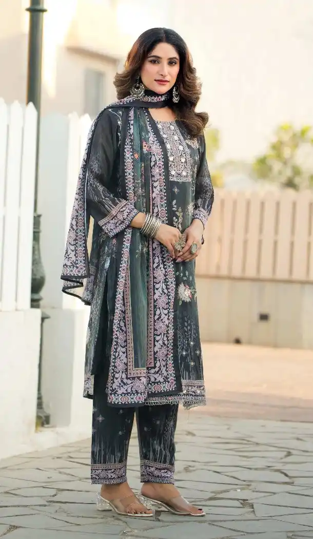 Black Chinon Handwork Salwar Suit for Women - 217609
