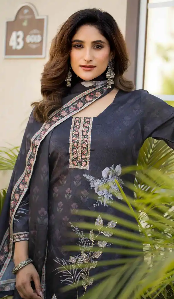 Women Black Digital Print Chinon Salwar Suit - 217610