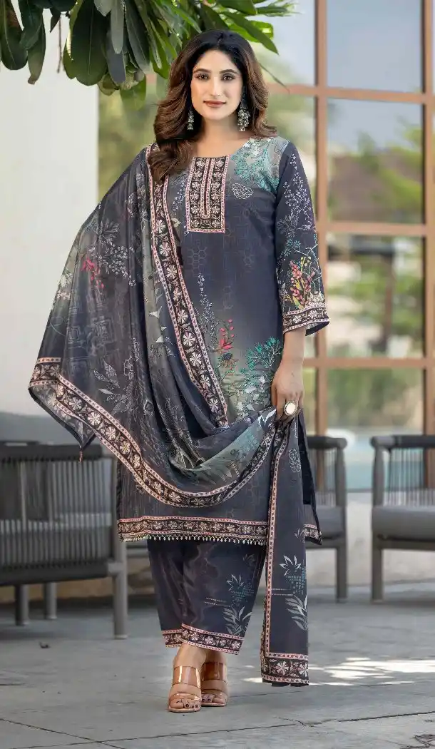 Grey Party Wear Chinon Salwar Suit for Women - 217611
