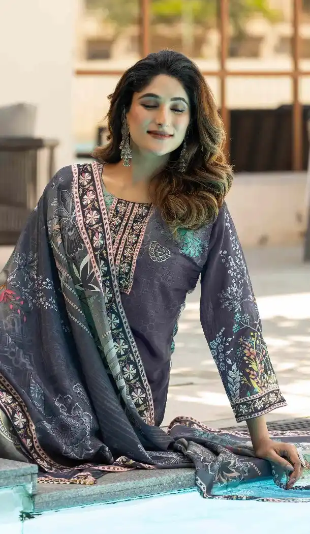Grey Party Wear Chinon Salwar Suit for Women - 217611