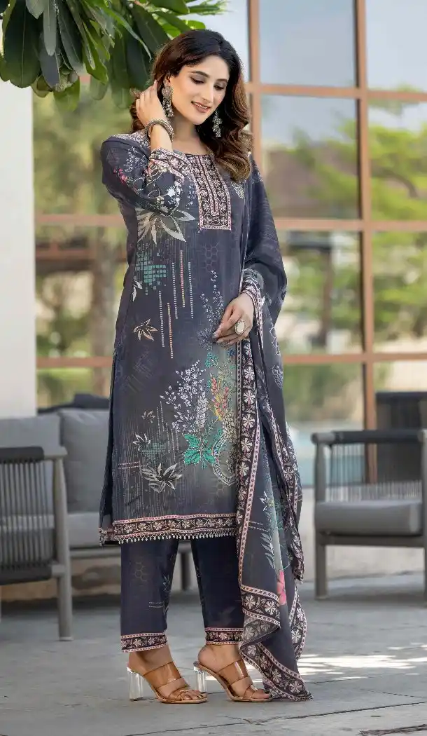 Grey Party Wear Chinon Salwar Suit for Women - 217611
