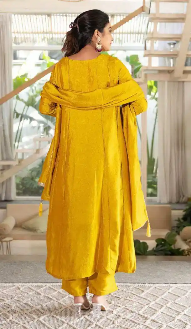 Yellow Vichitra Silk Suit for Women - 217644