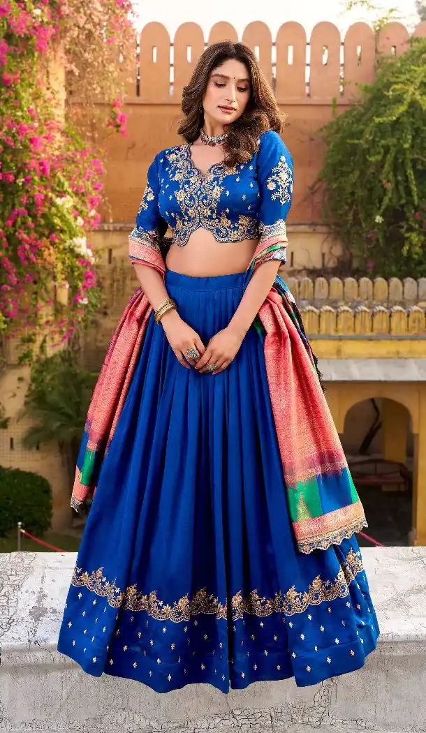 Royal Blue Lehenga Choli with Sequins Work - 217596