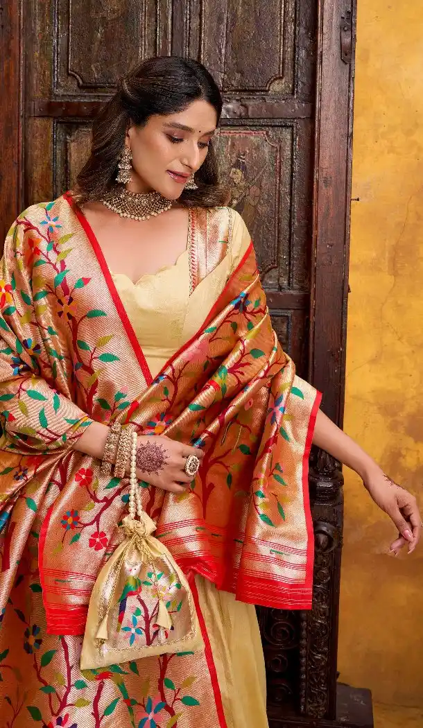 Cream Silk Paithani Lehenga Choli with Zari Work – 217647