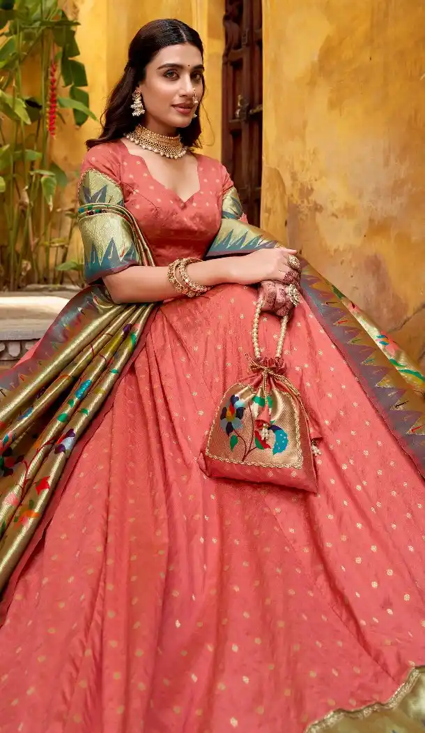 Peach Pink Paithani Lehenga Choli – 217650
