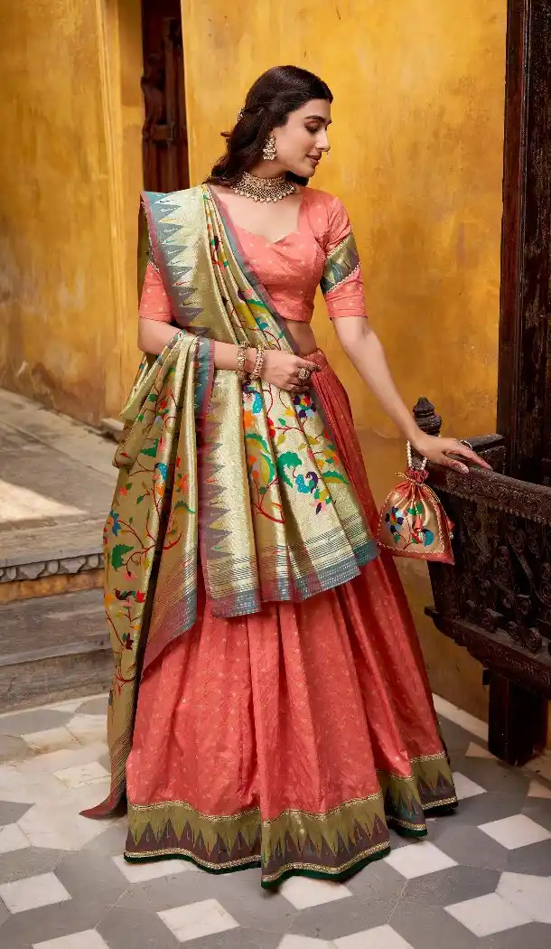 Peach Pink Paithani Lehenga Choli – 217650