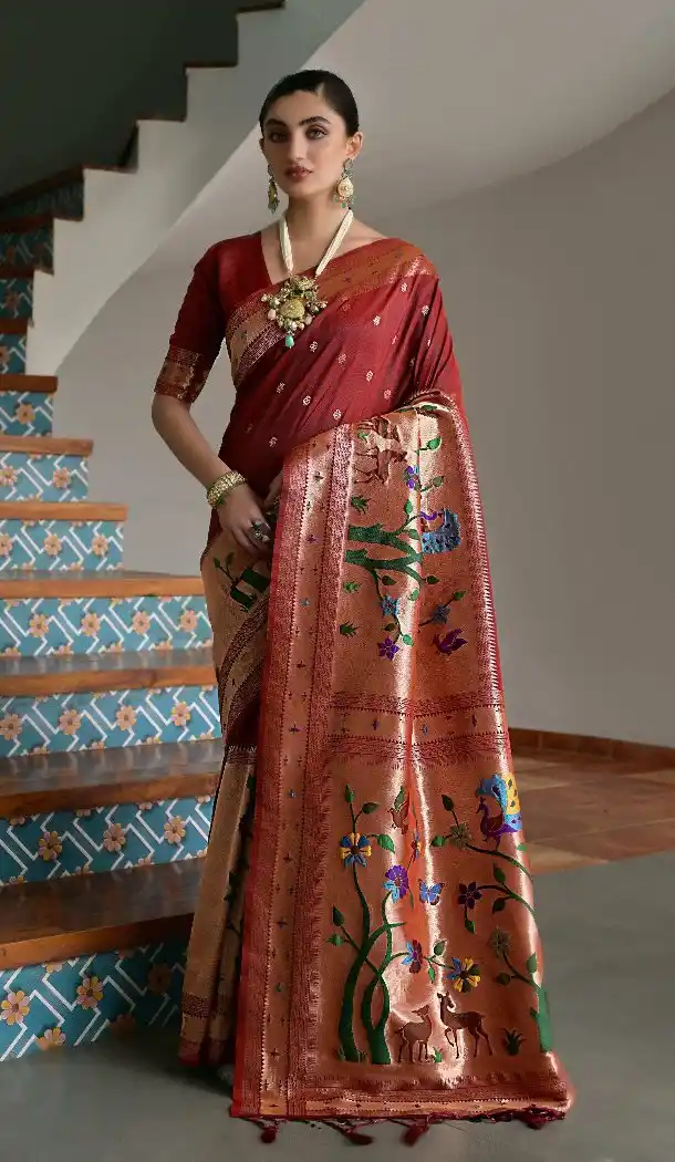Maroon Banarasi Silk Paithani Saree with Zari Work - 217654