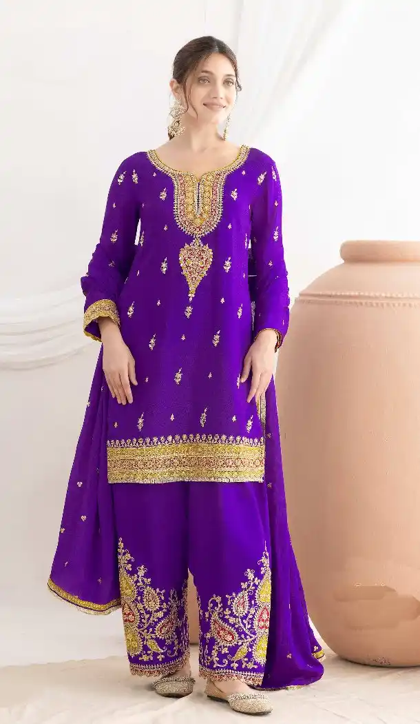 Purple Chinon Punjabi Suit with Sequence Design - 217684