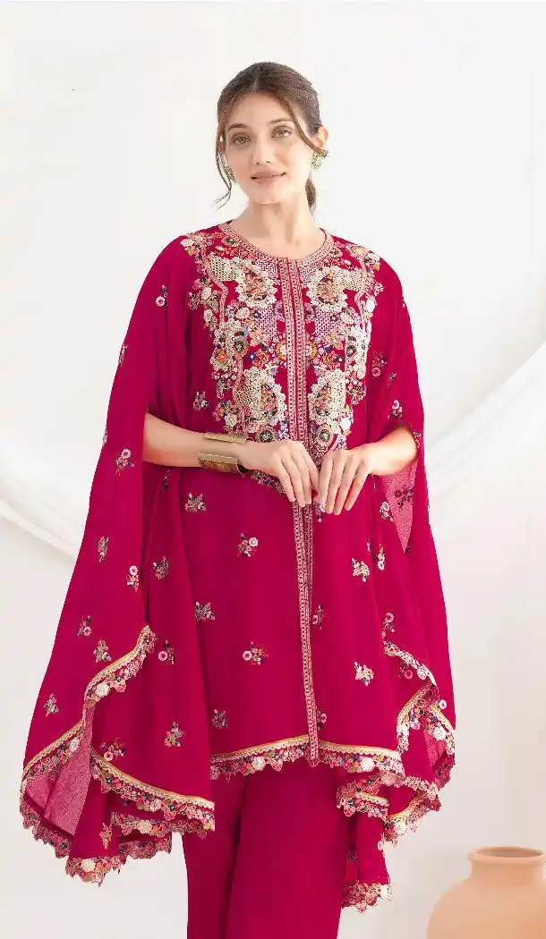 Pink Chinon Salwar Suit with Floral Work - 217691