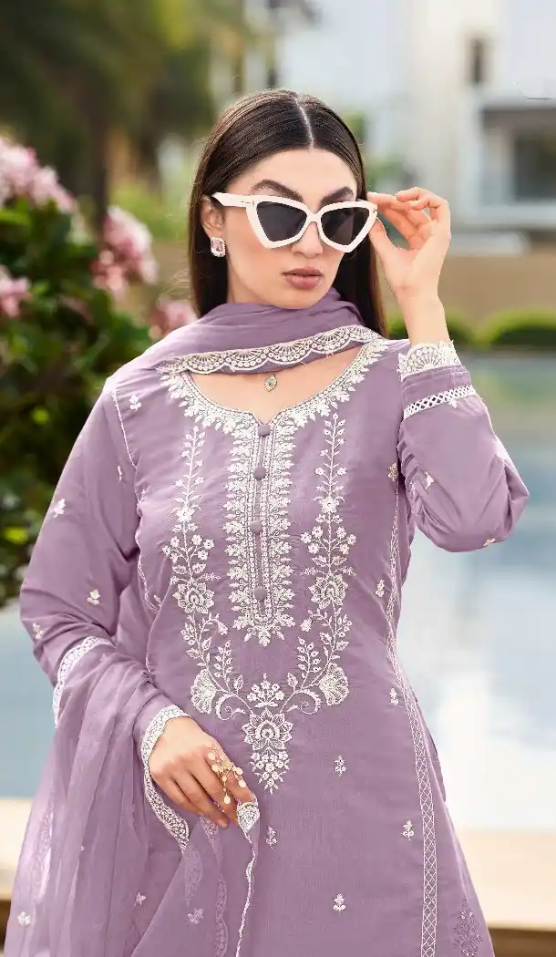 Lavender Cotton Party Wear Salwar Suit for Women - 217707