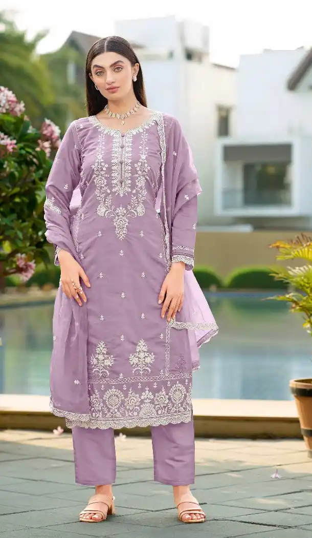 Lavender Cotton Party Wear Salwar Suit for Women - 217707