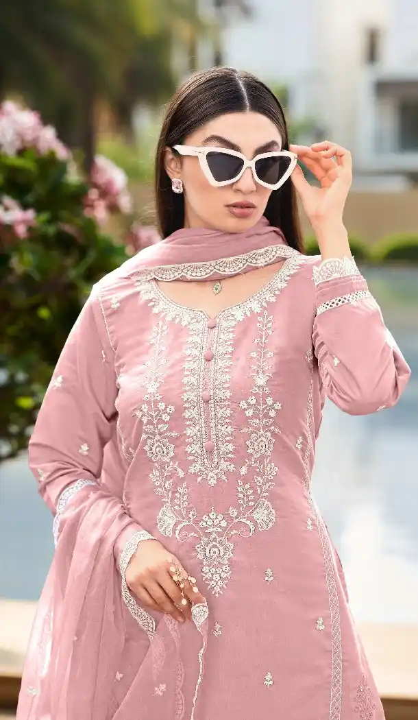 Women's Light Pink Designer Cotton Salwar Suit - 217709