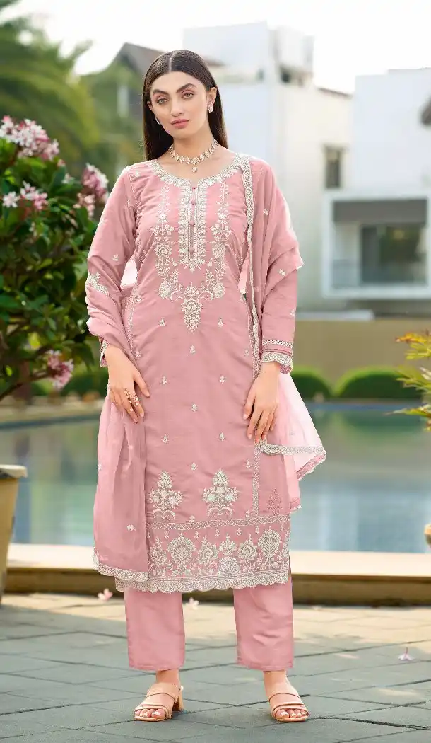 Women's Light Pink Designer Cotton Salwar Suit - 217709
