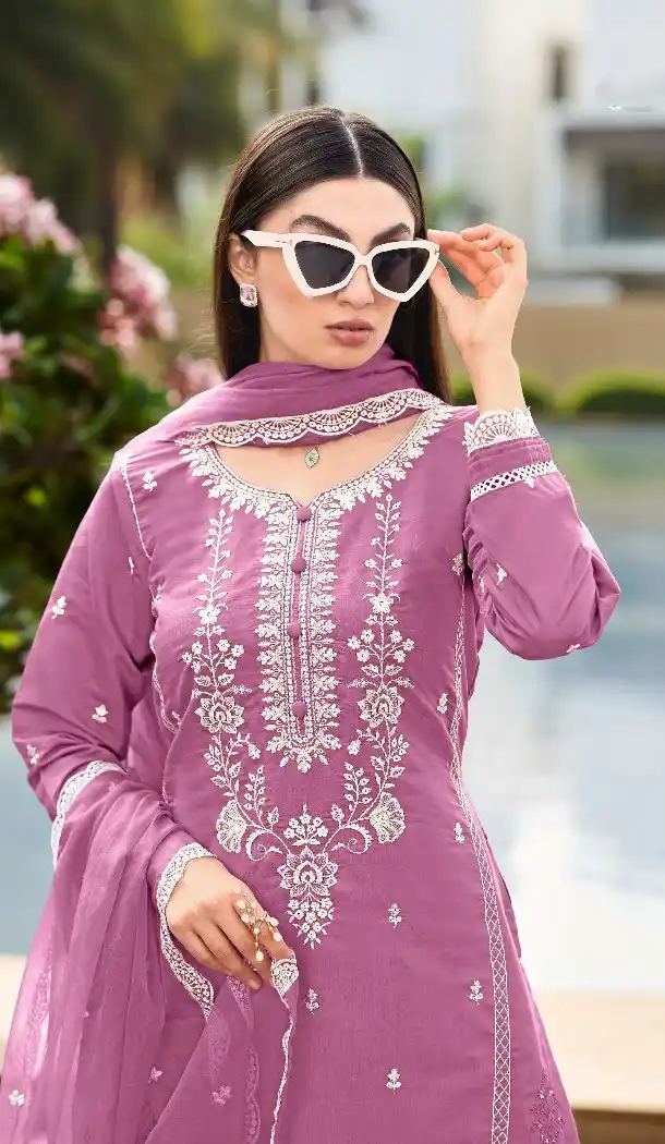 Pink Festive Wear Cotton Salwar Suit for Women - 217710