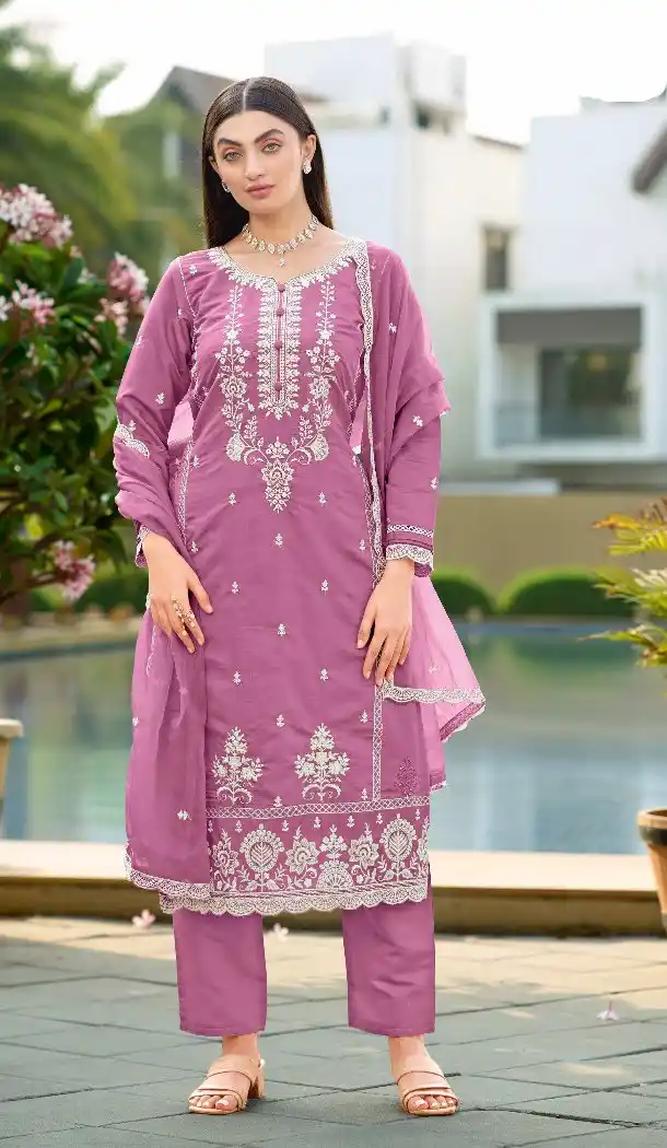 Pink Festive Wear Cotton Salwar Suit for Women - 217710