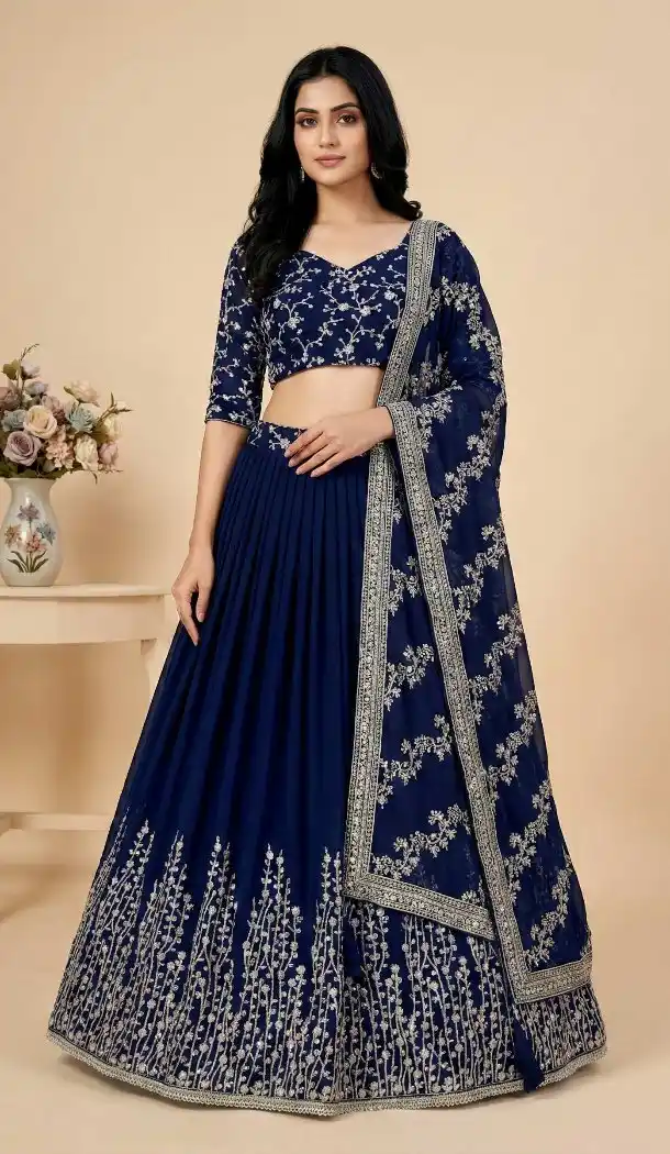 Women's Blue Sequence Work Lehenga Choli - 217761