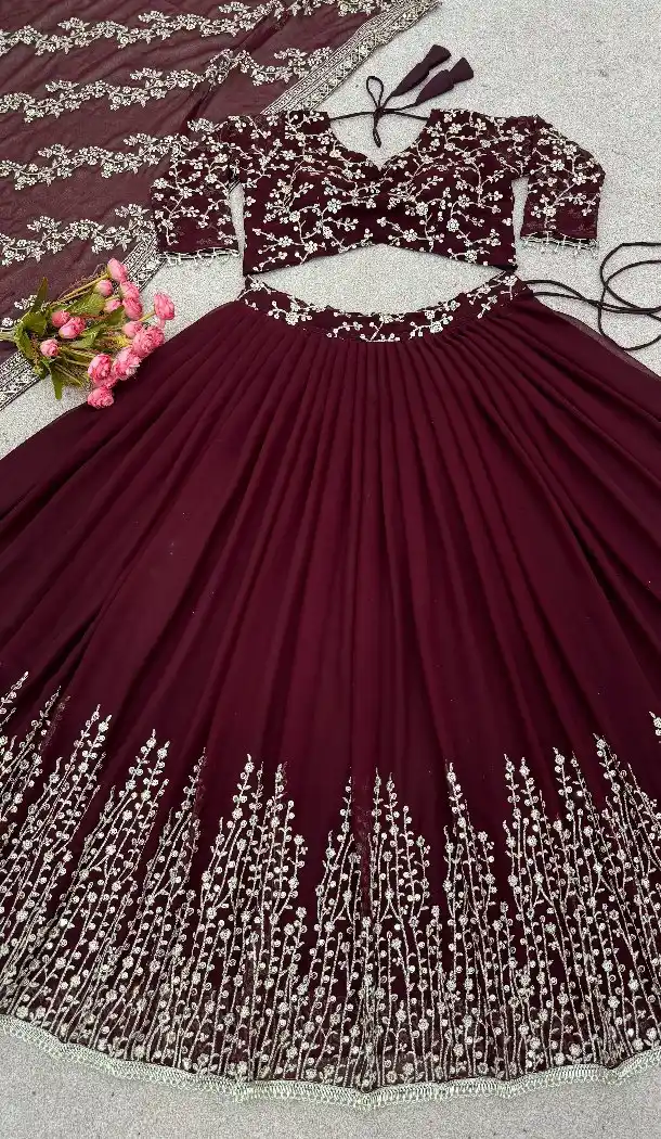 Maroon Embroidered Lehenga Choli for Women - 217762