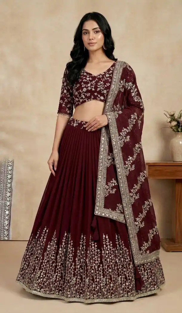 Maroon Embroidered Lehenga Choli for Women - 217762