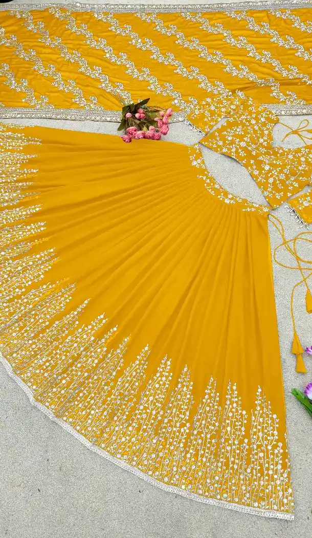 Women's Yellow Sequence Work Lehenga Choli - 217765