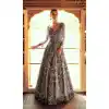 Shop Grey Embroidered Viscose Gown Plus Size for Women - 217774