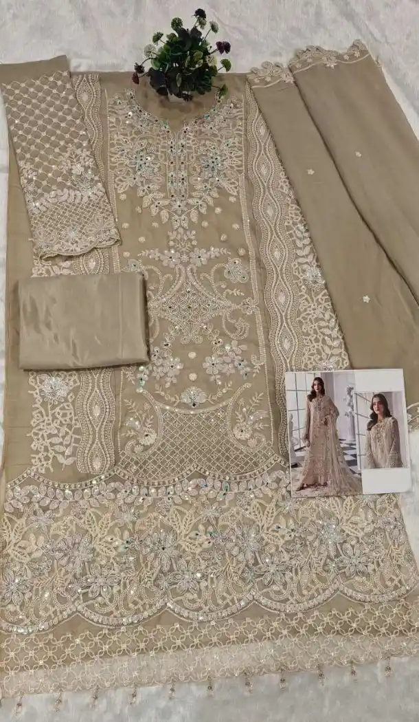 Cream Embroidered Pakistani Suit for Women - 217777