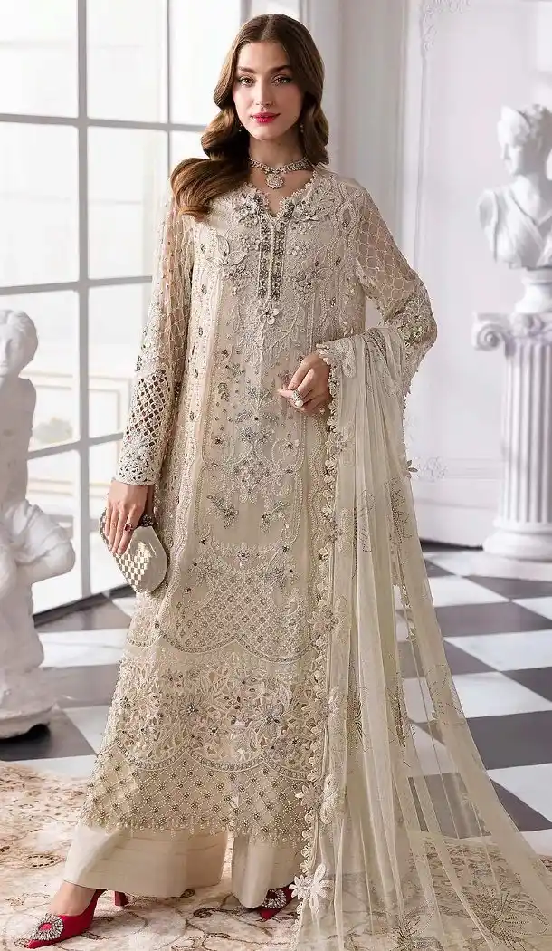 Cream Embroidered Pakistani Suit for Women - 217777