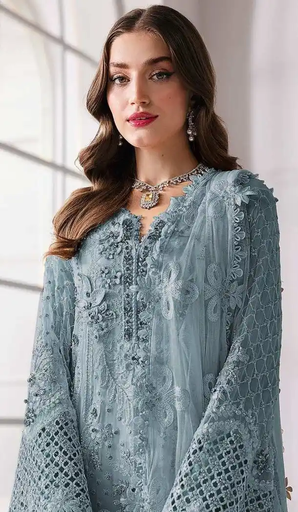 Light Blue Sequence Work Pakistani Suit for Women - 217779