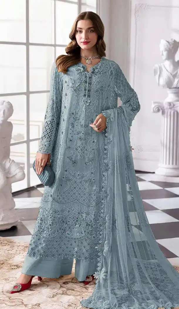 madeline blue dress Pakistani bridal dress 2020 with multi embroidered work SMALL main image 1